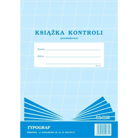 Druk książka kontroli przedsiębiorcy A4 pionowa