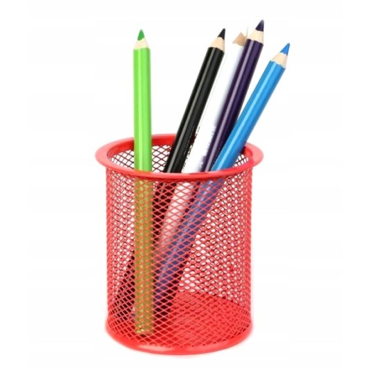 Przybornik kubek na długopisy 9x10 siatka czerwony