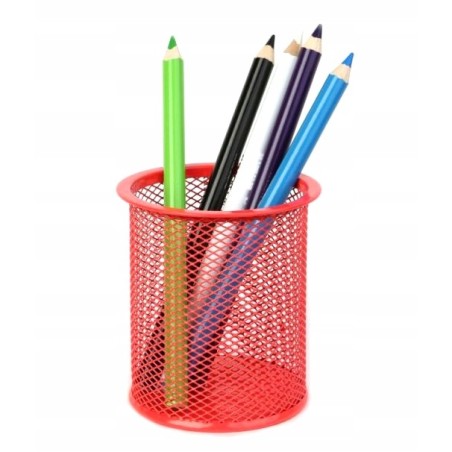Przybornik kubek na długopisy 9x10 siatka czerwony