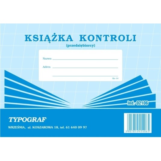 Druk książka kontroli przedsiębiorcy A5 pozioma