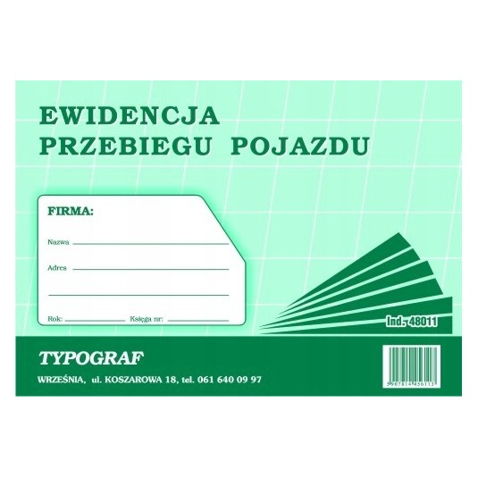 Druk ewidencja przebiegu pojazdu kilometrówka A5