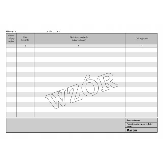 Druk ewidencja przebiegu pojazdu kilometrówka A5