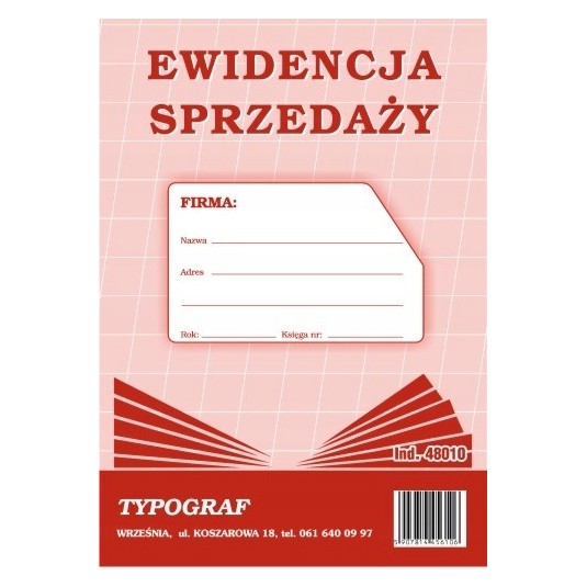 Druk ewidencja sprzedaży A5 pionowa TYPOGRAF
