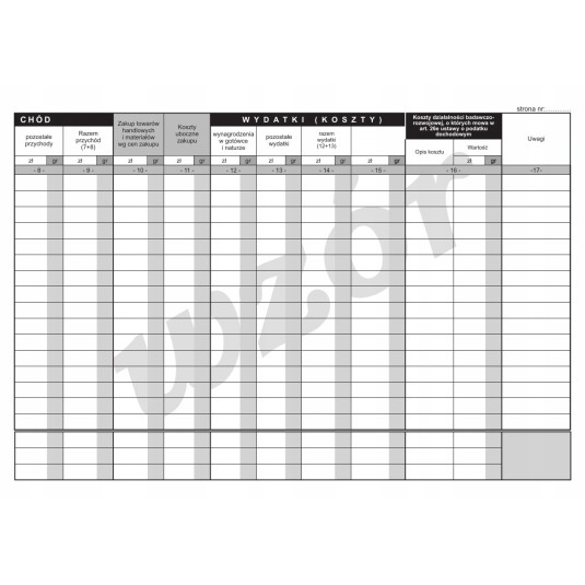 Druk podatkowa księga przychodów i rozchodów A4