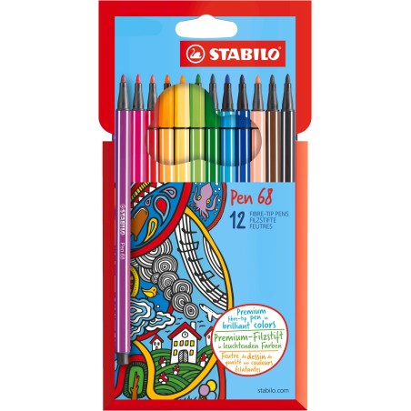 Cienkopisy STABILO Pen 68 flamastry 12 kolorów
