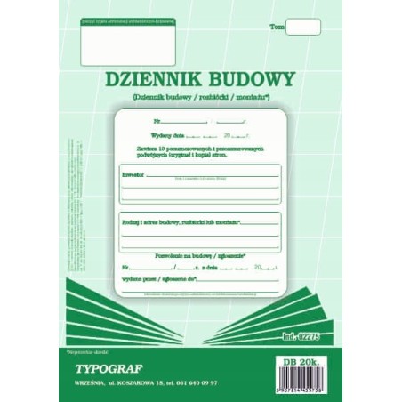 Dziennik budowy druk A4 20 kartek 02275