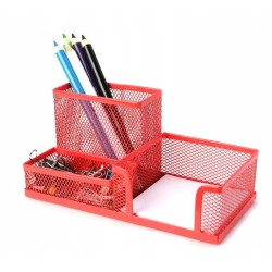 Przybornik organizer siatka metal czerwony biurko