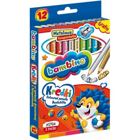 Kredki BAMBINO szkolne grube 12 kolory +temperówka