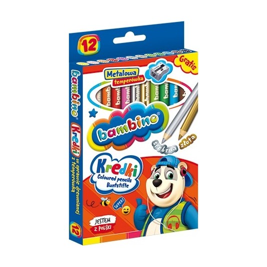 Kredki BAMBINO szkolne grube 12 kolory +temperówka