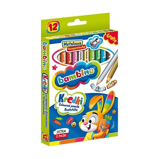 Kredki BAMBINO szkolne grube 12 kolory +temperówka