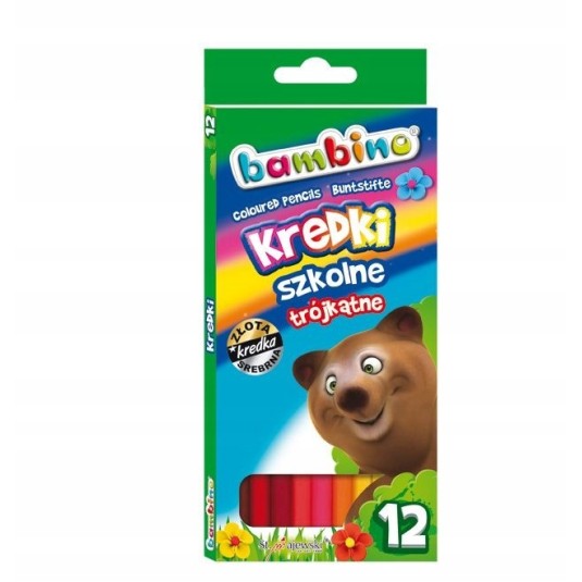 Kredki BAMBINO ołówkowe trójkątne 12 kol. szkolne