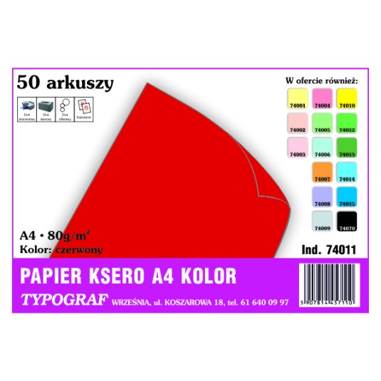 Papier ksero A4 80g czerwony 50ark