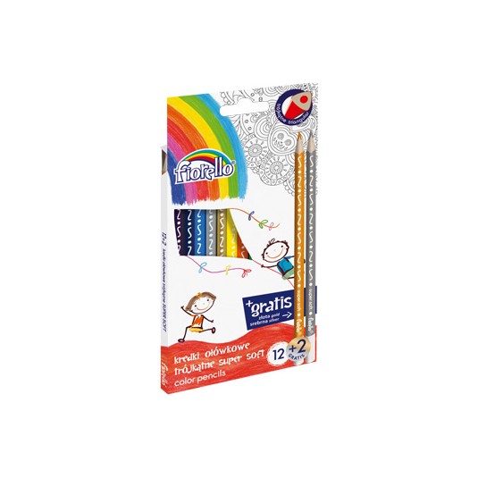 Kredki ołówkowe 12 kolorów trójkątne super soft Fiorello